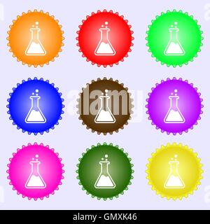 Flask  icon sign. A set of nine different colored labels. Vector Stock Vector
