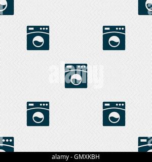 Washing machine icon sign. Seamless pattern with geometric texture. Vector Stock Vector