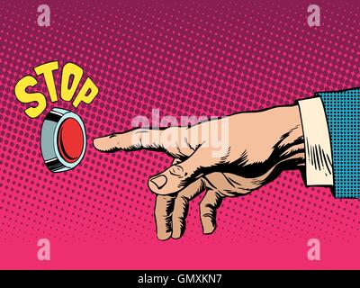 The red stop button hand presses Stock Vector