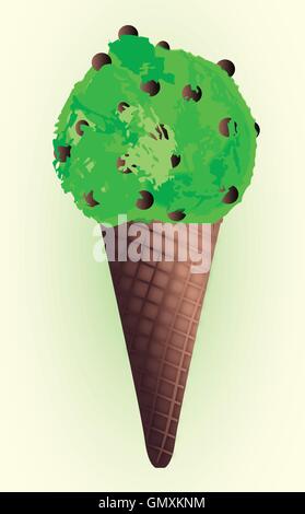 Chocolate Chip  Mint Ice Cream Cones Stock Vector