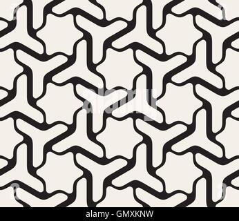 Vector Seamless Black and White Rounded Star Shapes Spiral Tiling Pattern Stock Vector