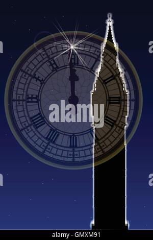 Big Ben New Years Clock Face Stock Vector