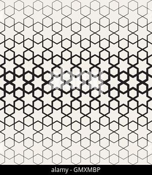Vector Seamless Black And White Islamic Star Geometric Halftone Line Pattern Stock Vector