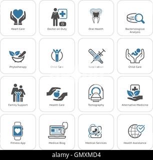 Medical and Health Care Icons Set. Flat Design. Stock Vector