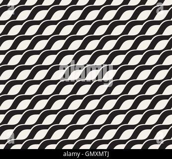 Vector Seamless Black and White Interlacing Wavy Diagonal Lines Pattern Stock Vector