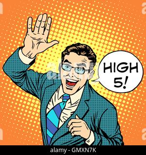 High five joyful businessman Stock Vector