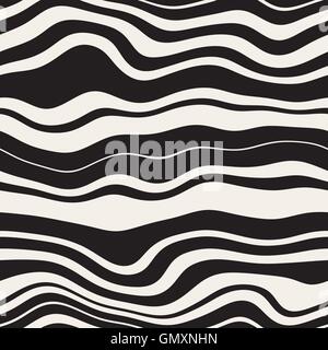 Vector Seamless Black and White  Wavy Parallel Distorted lines Pattern Stock Vector