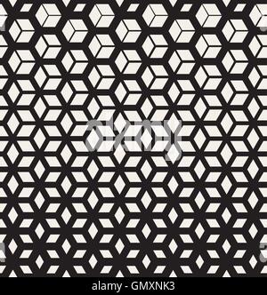 Vector Seamless Black And White  Geometric Cube Shape Lines Halftone Grid Pattern Stock Vector