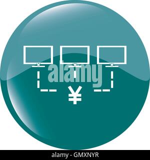 yen sign with computer network circle glossy web icon isolated on white background vector illustration Stock Vector