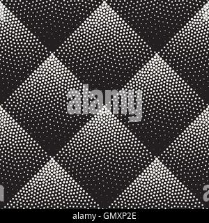 Vector Seamless Black And White Stippling Rhombus Gradient Halftone Dot Work Pattern Stock Vector