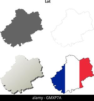 Lot, Midi-Pyrenees outline map set Stock Vector