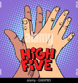 high five greeting white black hand Stock Vector