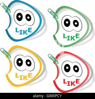 Smile like icon. Happy face eye symbol. Flat circle buttons isolated on white vector illustration Stock Vector