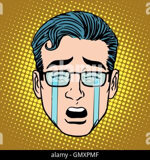 Emoji crying sadness man face icon symbol Stock Vector