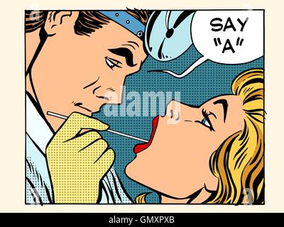 otolaryngologist examines the throat patient Stock Vector