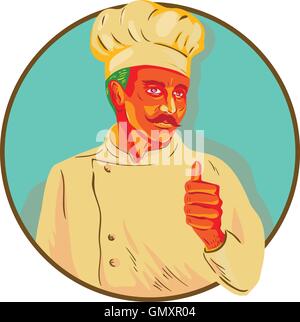 Chef With Mustache Thumbs Up Circle WPA Stock Vector