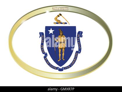 Massachusetts State Flag Oval Button Stock Vector