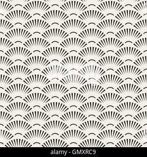 Vector Seamless Black and White SunBurst Lines Fan Shape Pattern Stock Vector