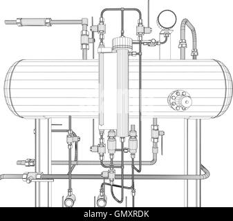 Scetch of heat exchanger on white Stock Vector
