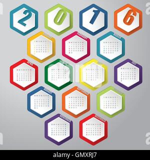 New 2016 calendar with hexagons Stock Vector
