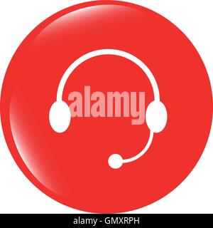 vector Headphones icon on round internet button original illustration Stock Vector