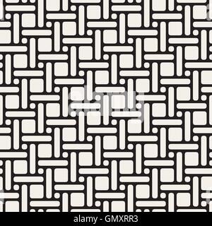 Vector Seamless Black and White Rounded Rectangles Squares And Circles Lattice Pattern Stock Vector