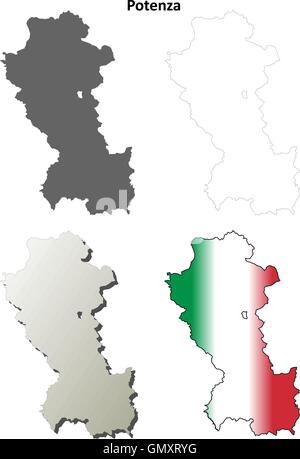 Potenza blank detailed outline map set Stock Vector