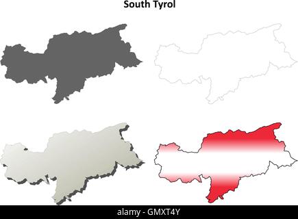 South Tyrol blank outline map set - Austrian version Stock Vector