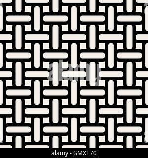 Vector Seamless Black and White Rounded Interlacing Lines Grid Pattern Stock Vector