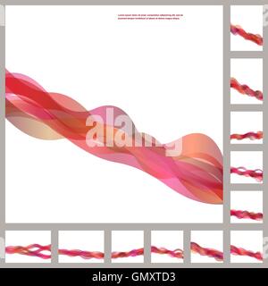 Red business wave background, brochure design template set Stock Vector