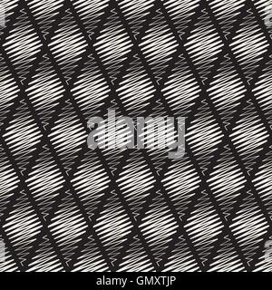 Vector Seamless Black and White Rhombus Shape Scribble Line Pattern Stock Vector