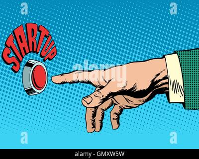 business concept startup hand presses button Stock Vector