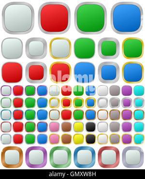 Color metallic rounded square button set Stock Vector