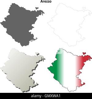 Arezzo blank detailed outline map set Stock Vector