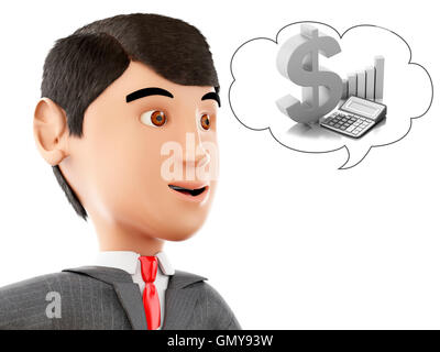 3d Illustration. Businessman thinking and dreaming about success. Business and success concept. Isolated white background. Stock Photo