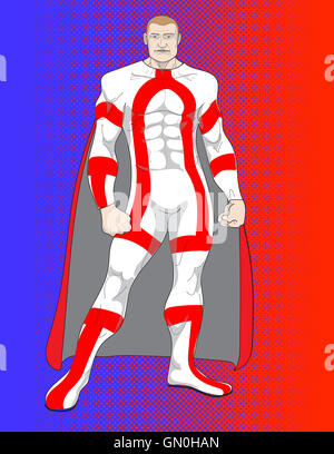 A superhero in white with red stripes and a red cape Stock Photo