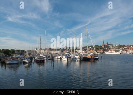 Harbor of Flensburg, at the end of Flensburg Fjord, border city to Denmark, Baltic Sea, Schleswig-Holstein,  Germany, Stock Photo