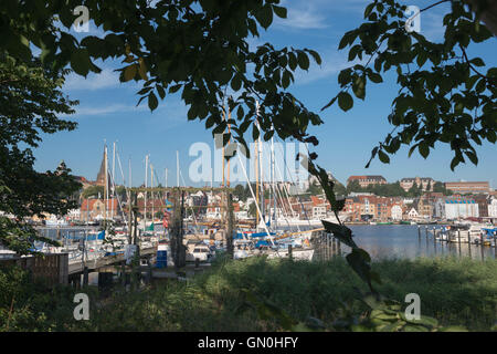 Harbor of Flensburg, at the end of Flensburg Fjord, border city to Denmark, Baltic Sea, Schleswig-Holstein,  Germany, Stock Photo