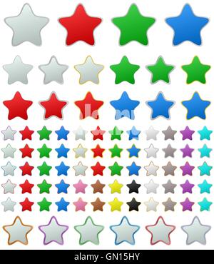 Color metallic rounded star button set Stock Vector
