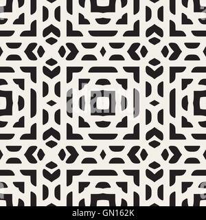 Vector Seamless Black And White Rounded Rectangles Ethnic Oriental Pattern Stock Vector
