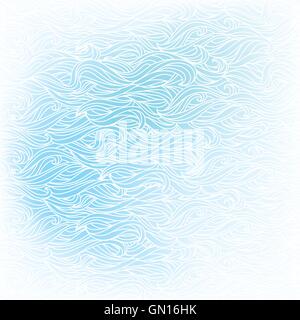 Wavy hand-drawn white pattern on blue background Stock Vector