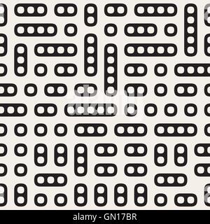 Vector Seamless Black And White Irregular Rounded Rectangle Bloclks and Circles Pattern Stock Vector