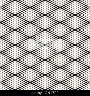 Vector Seamless Black and White Rhombus Shape Concentric Lines Geometric Pattern Stock Vector