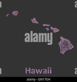 Hawaii Islands line art map Stock Vector