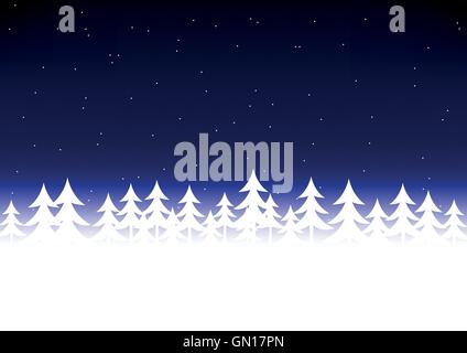 Christmas tree snow dark blue sky Stock Vector