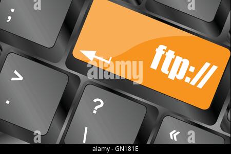 Computer keyboard with ftp key, technology background, vector illustration Stock Vector