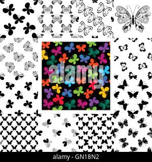 Set seamless patterns with butterflies Stock Vector