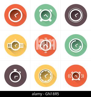Time Clock Icons Set flat 4 color Stock Vector
