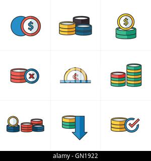 Coins Icons Set cartoon style Stock Vector