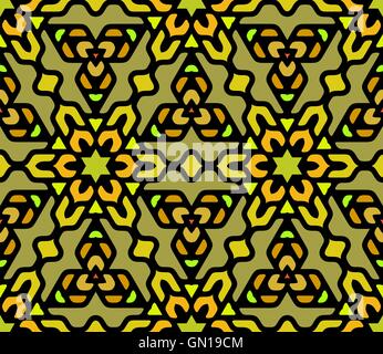 Vector Seamless Colorful Rounded Floral Oriental Hexagonal Mandala Pattern Stock Vector